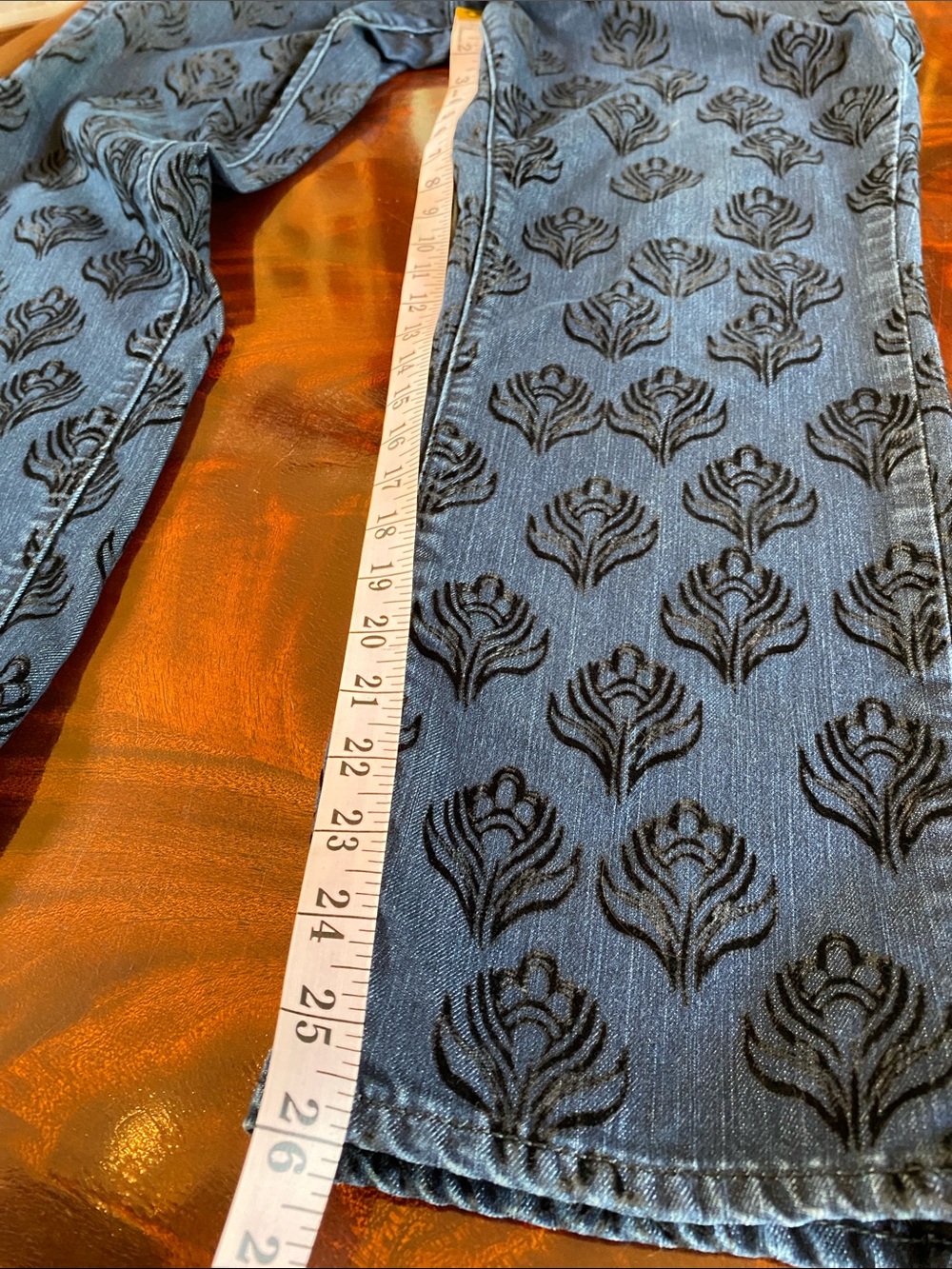 Coldwater Creek Women's Navy Jeans with Black flocked Floral - Picture 6 of 6